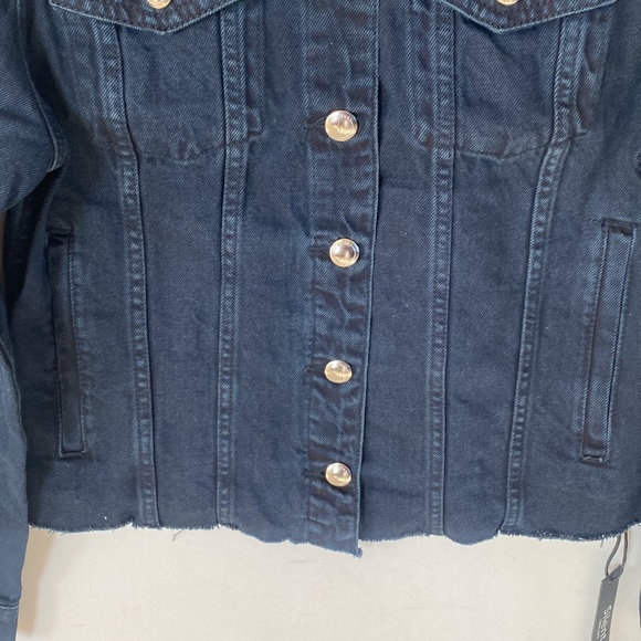 (A8) SILENT NEW YORK Women's Denim Jacket, raw hem in dark blue, size large, NWT - Picture 14 of 14